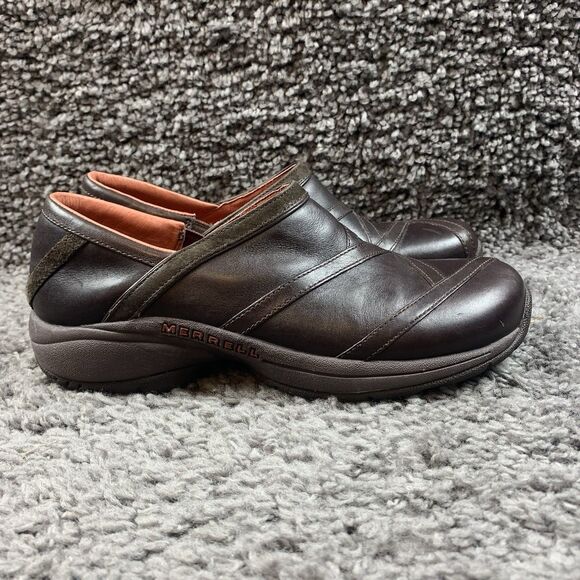 Merrell Primo Patch Bug Brown Leather Shoes Women's US 8.5 Slip On Clog - Picture 3 of 8